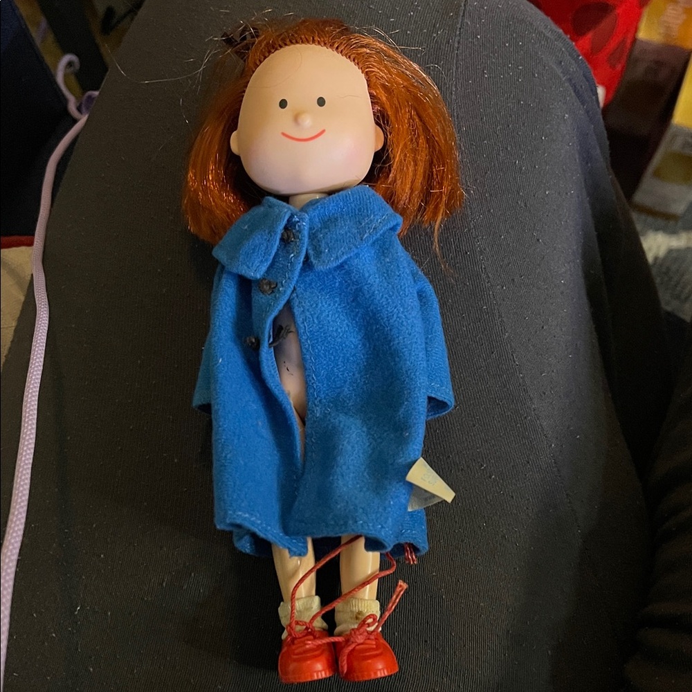 Vintage Madeline Classic Face Doll with Blue Coat and Red Shoes- used